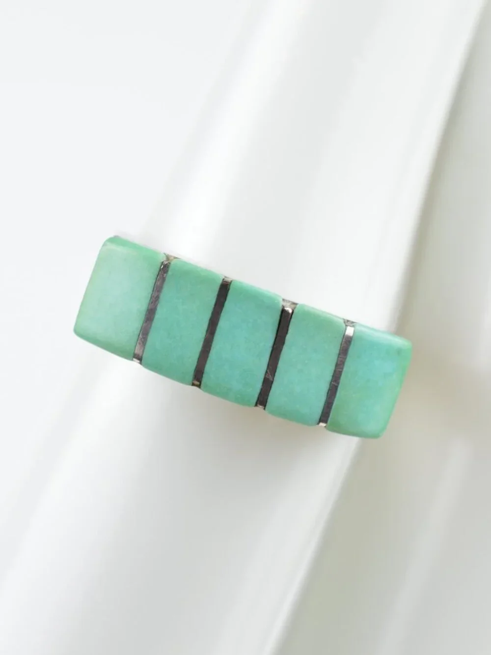 VTG Native American Sterling Silver Carico Lake Green Turquoise Inlay Ring Sz 6